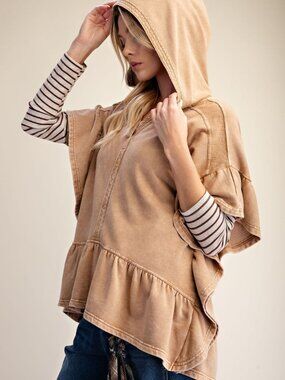 EASEL WASHED TERRY RUFFLE BOTTOM PULLOVER 60% COTTON 50% POLYESTER